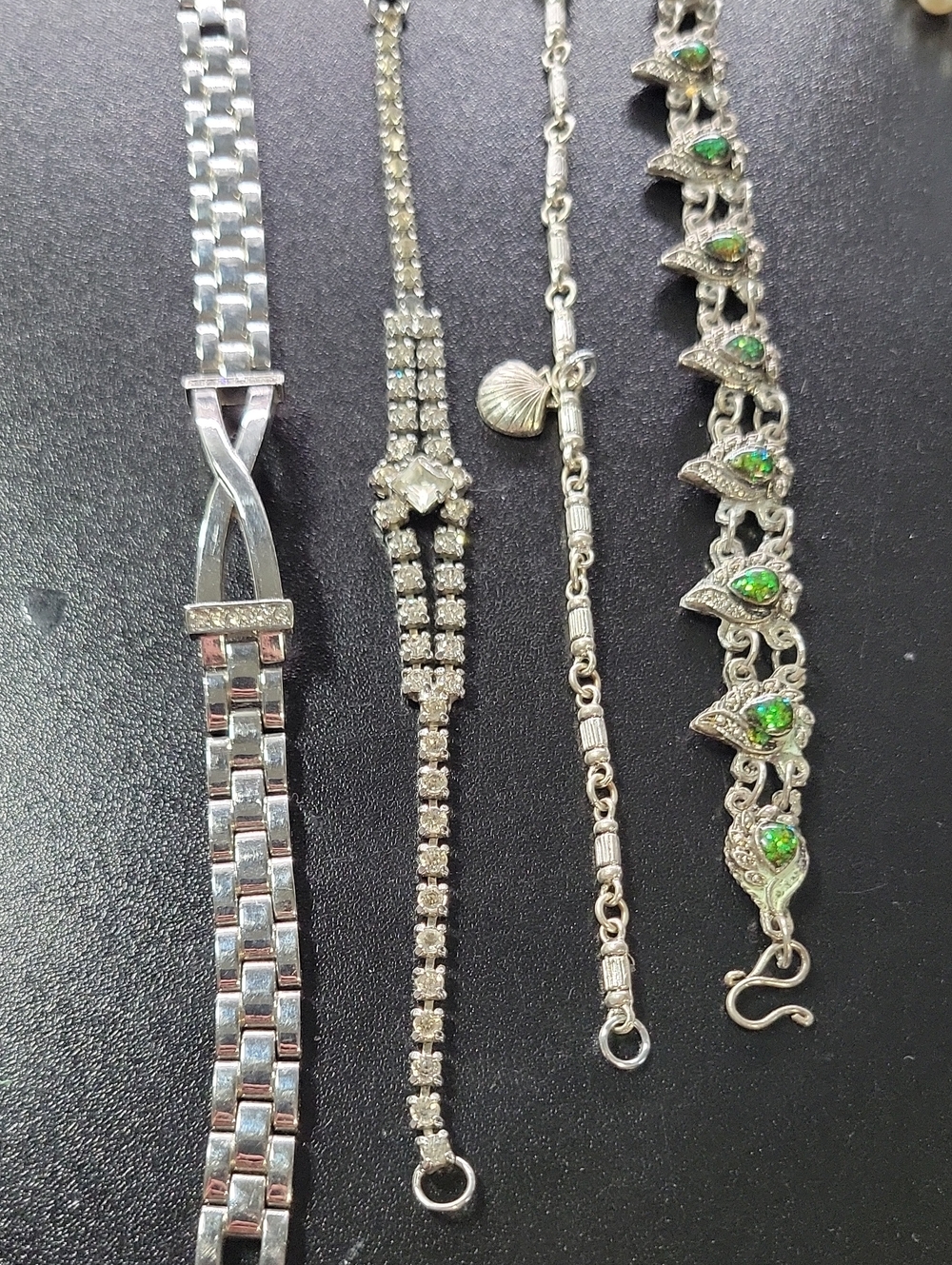 Silver Tone and Green Statement Bracelet Lot